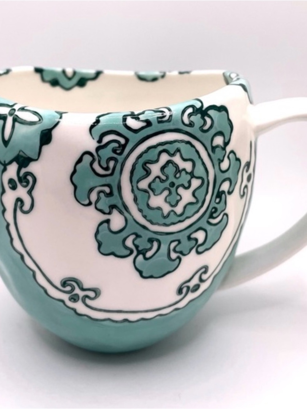 Anthropologie Gloriosa Seafoam Green and White Decorative Ceramic Mug